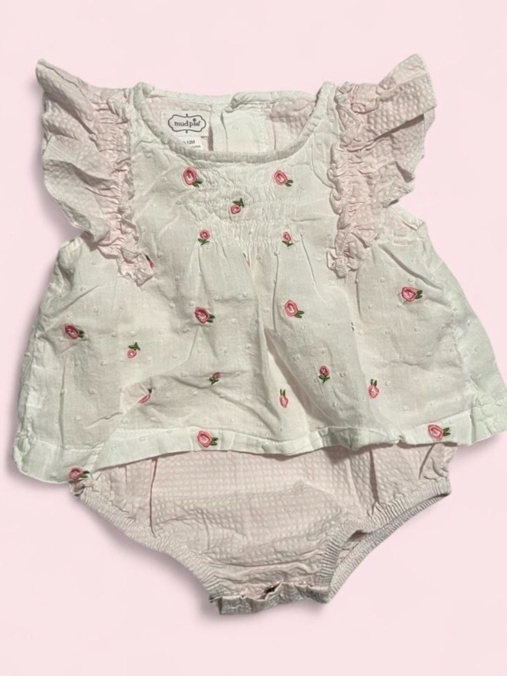 Mid Pie Pink Floral Baby Top ruffle embroidered pink onesie 9-12 month baby girl